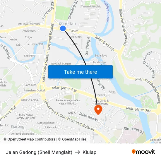 Jalan Gadong (Shell Menglait) to Kiulap map