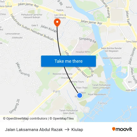 Jalan Laksamana Abdul Razak to Kiulap map