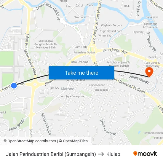 Jalan Perindustrian Beribi (Sumbangsih) to Kiulap map