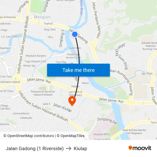 Jalan Gadong (1 Riverside) to Kiulap map