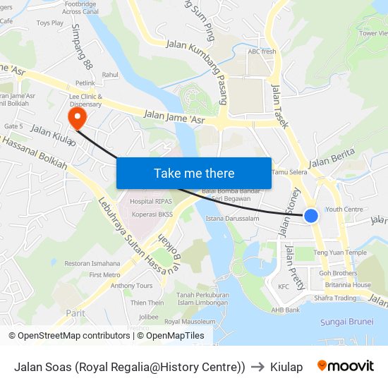 Jalan Soas (Royal Regalia@History Centre)) to Kiulap map