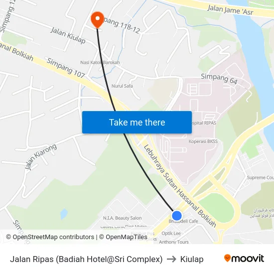 Jalan Ripas (Badiah Hotel@Sri Complex) to Kiulap map