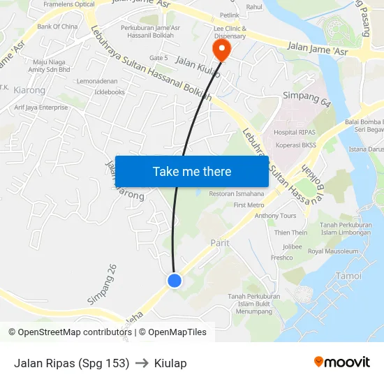 Jalan Ripas (Spg 153) to Kiulap map