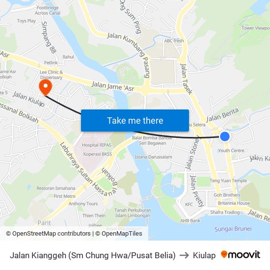 Jalan Kianggeh (Sm Chung Hwa/Pusat Belia) to Kiulap map