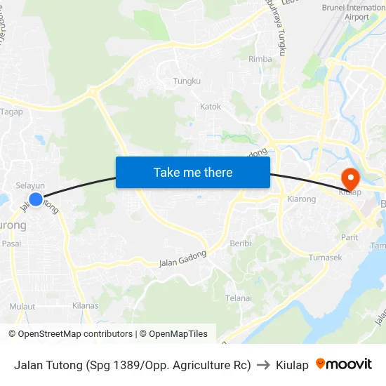 Jalan Tutong (Spg 1389/Opp. Agriculture Rc) to Kiulap map