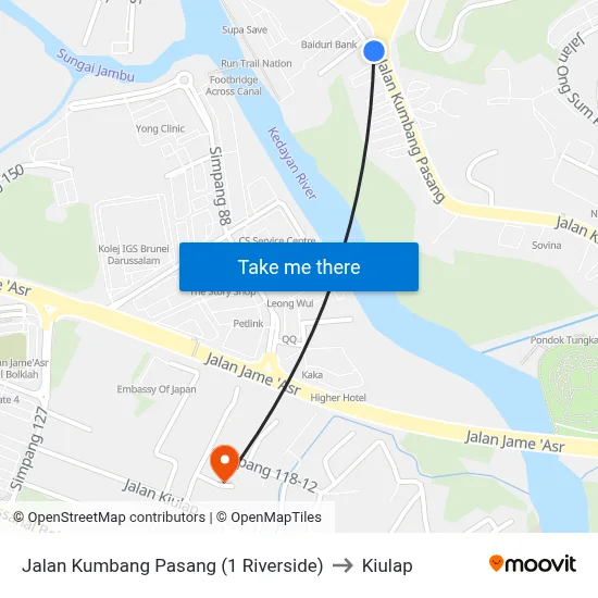 Jalan Kumbang Pasang (1 Riverside) to Kiulap map