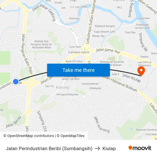 Jalan Perindustrian Beribi (Sumbangsih) to Kiulap map