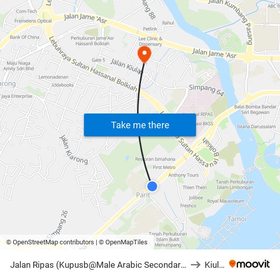 Jalan Ripas (Kupusb@Male Arabic Secondary School) to Kiulap map