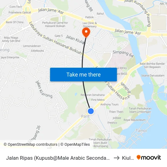 Jalan Ripas (Kupusb@Male Arabic Secondary School) to Kiulap map