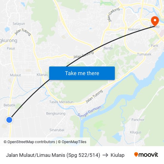Jalan Mulaut/Limau Manis (Spg 522/514) to Kiulap map