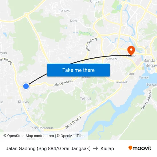 Jalan Gadong (Spg 884/Gerai Jangsak) to Kiulap map