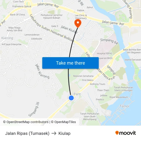 Jalan Ripas (Tumasek) to Kiulap map