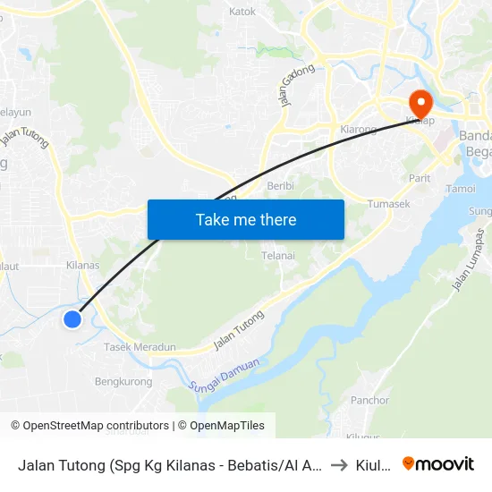 Jalan Tutong (Spg Kg Kilanas - Bebatis/Al Azim) to Kiulap map