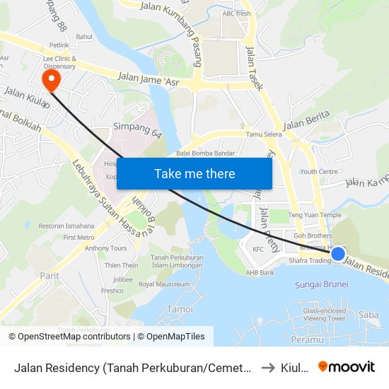 Jalan Residency (Tanah Perkuburan/Cemetery) to Kiulap map