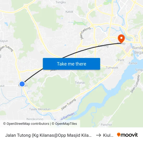 Jalan Tutong (Kg Kilanas@Opp Masjid Kilanas) to Kiulap map