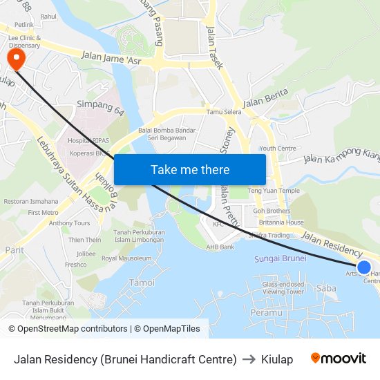 Jalan Residency (Brunei Handicraft Centre) to Kiulap map
