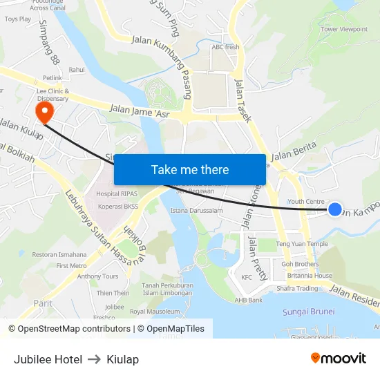 Jubilee Hotel to Kiulap map
