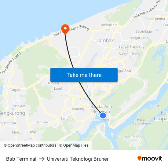 Bsb Terminal to Universiti Teknologi Brunei map
