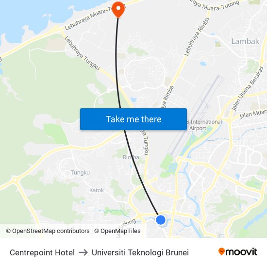 Centrepoint Hotel to Universiti Teknologi Brunei map