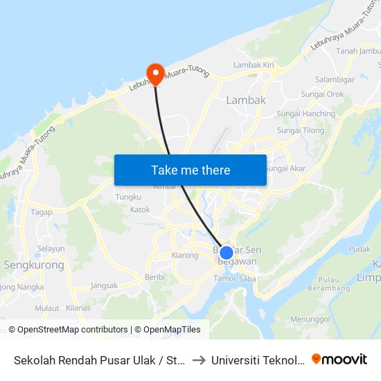 Sekolah Rendah Pusar Ulak / St Andrew's School to Universiti Teknologi Brunei map