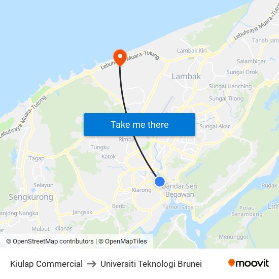 Kiulap Commercial to Universiti Teknologi Brunei map