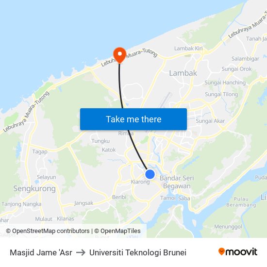 Masjid Jame 'Asr to Universiti Teknologi Brunei map