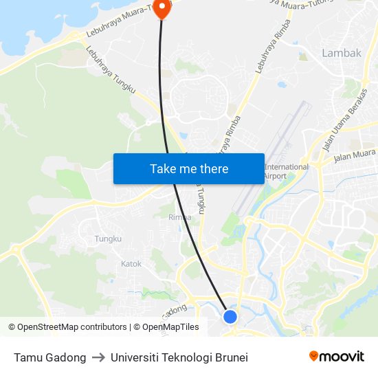 Tamu Gadong to Universiti Teknologi Brunei map