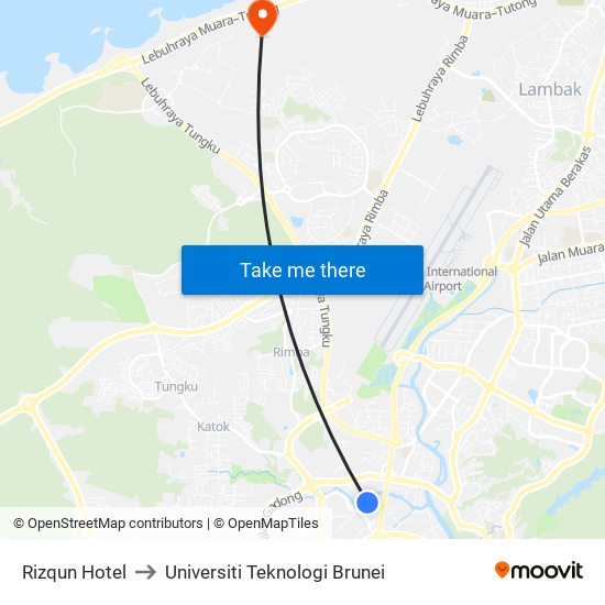 Rizqun Hotel to Universiti Teknologi Brunei map