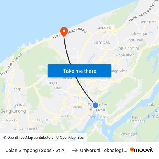 Jalan Simpang (Soas - St Andrew'S) to Universiti Teknologi Brunei map