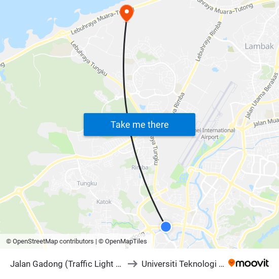 Jalan Gadong (Traffic Light Gadong) to Universiti Teknologi Brunei map