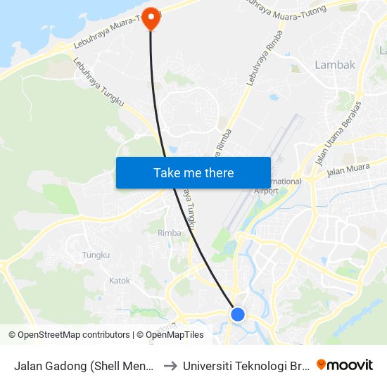 Jalan Gadong (Shell Menglait) to Universiti Teknologi Brunei map