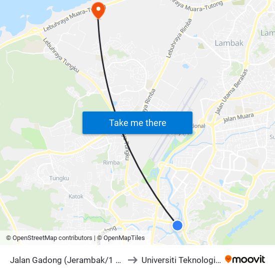 Jalan Gadong (Jerambak/1 Riverside) to Universiti Teknologi Brunei map