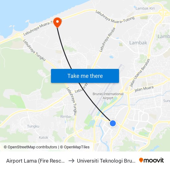 Airport Lama (Fire Rescue) to Universiti Teknologi Brunei map