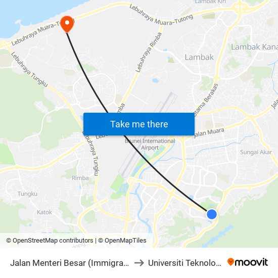 Jalan Menteri Besar (Immigration/Labour) to Universiti Teknologi Brunei map