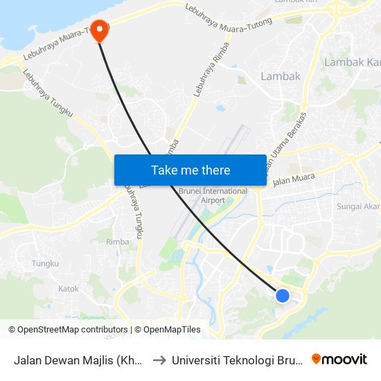 Jalan Dewan Majlis (Kheu) to Universiti Teknologi Brunei map