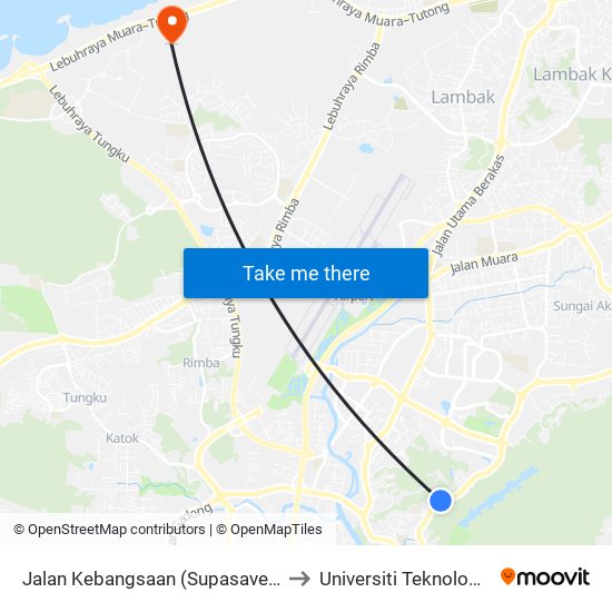 Jalan Kebangsaan (Supasave/Mabohai) to Universiti Teknologi Brunei map