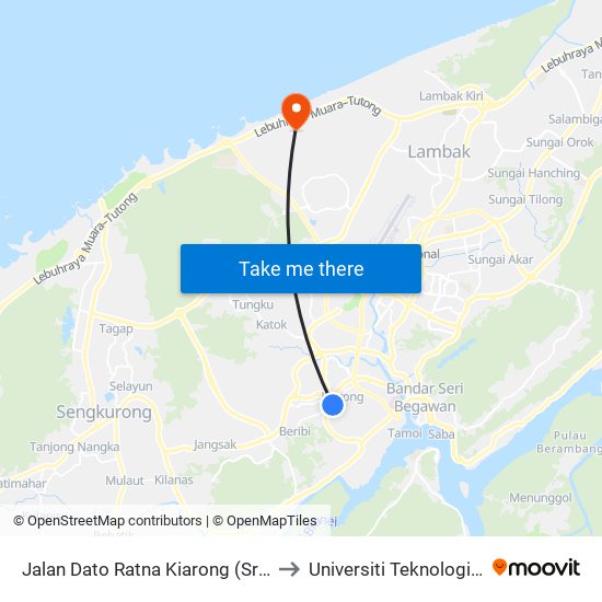 Jalan Dato Ratna Kiarong (Sr Kiarong) to Universiti Teknologi Brunei map