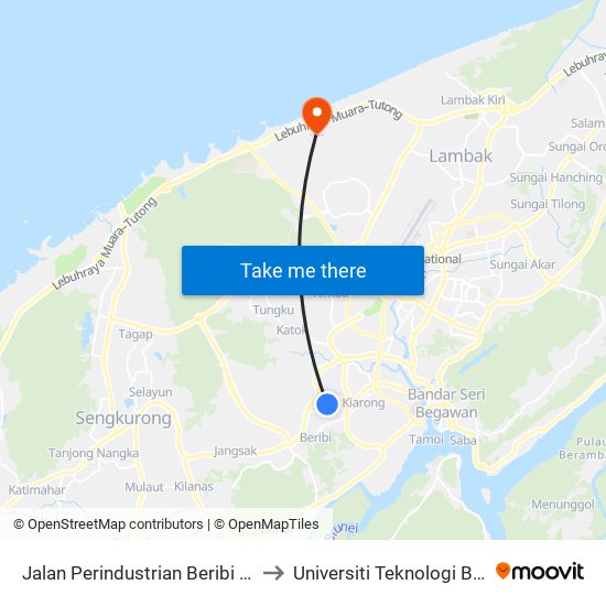Jalan Perindustrian Beribi (Ghk) to Universiti Teknologi Brunei map