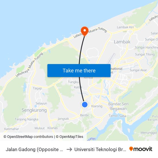 Jalan Gadong (Opposite Jpd) to Universiti Teknologi Brunei map