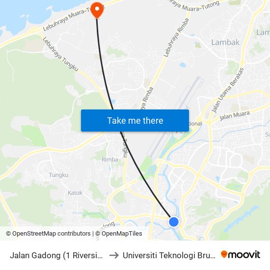 Jalan Gadong (1 Riverside) to Universiti Teknologi Brunei map