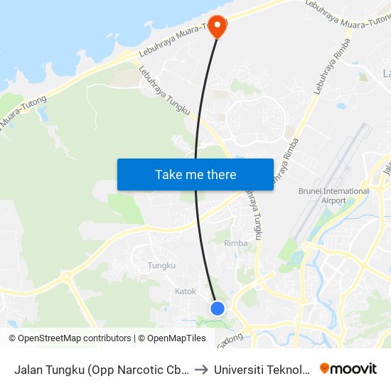 Jalan Tungku (Opp Narcotic Cb/New Polis Hq) to Universiti Teknologi Brunei map