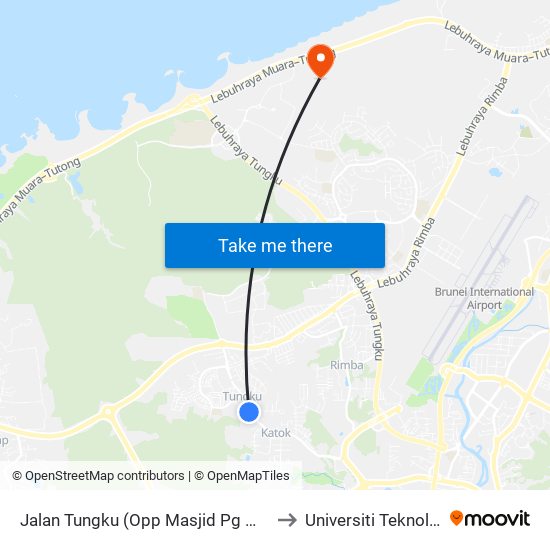 Jalan Tungku (Opp Masjid Pg Muda Abdul Malik) to Universiti Teknologi Brunei map