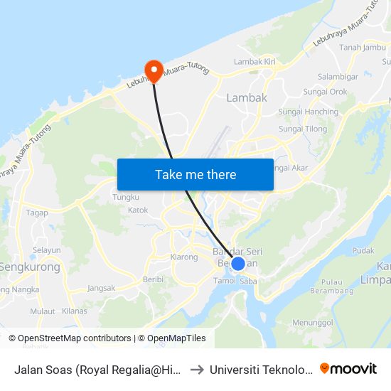 Jalan Soas (Royal Regalia@History Centre)) to Universiti Teknologi Brunei map