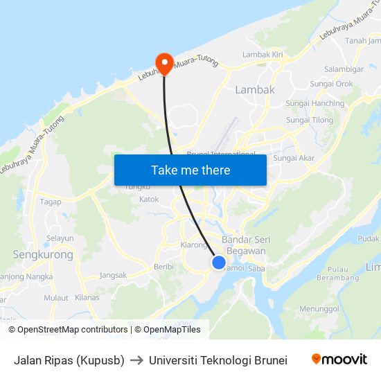 Jalan Ripas (Kupusb) to Universiti Teknologi Brunei map