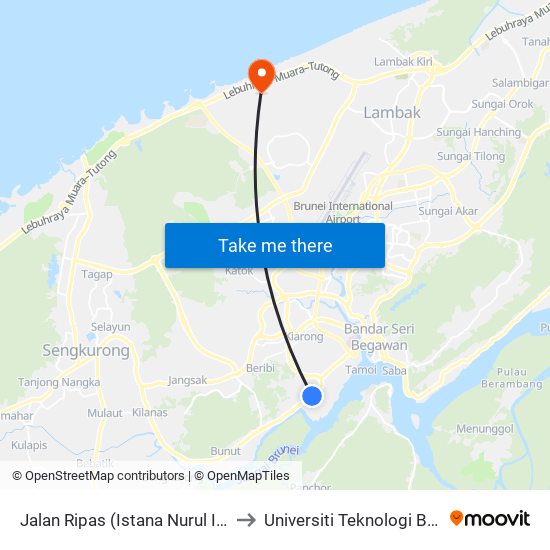 Jalan Ripas (Istana Nurul Iman) to Universiti Teknologi Brunei map