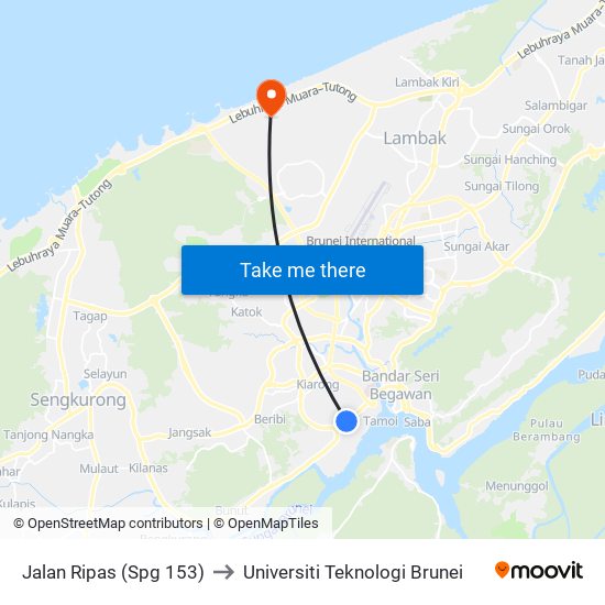 Jalan Ripas (Spg 153) to Universiti Teknologi Brunei map