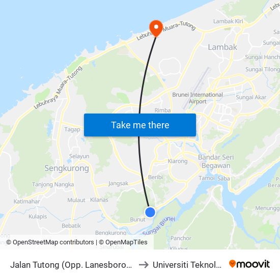 Jalan Tutong (Opp. Lanesborough Residence) to Universiti Teknologi Brunei map