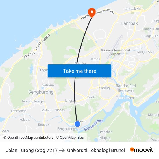 Jalan Tutong (Spg 721) to Universiti Teknologi Brunei map