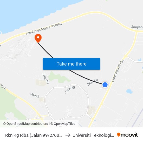 Rkn Kg Riba (Jalan 99/2/60/R Point) to Universiti Teknologi Brunei map