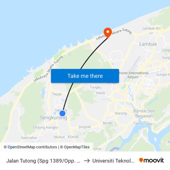 Jalan Tutong (Spg 1389/Opp. Agriculture Rc) to Universiti Teknologi Brunei map